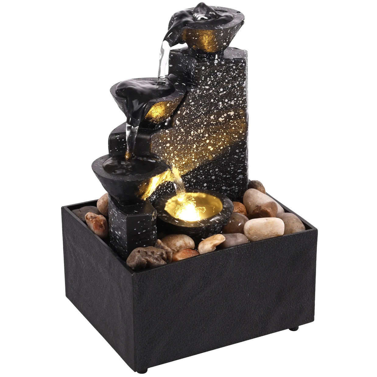 Tabletop Waterfall Fountain – Mini Desktop Flowing Water Decor with Soft Lights