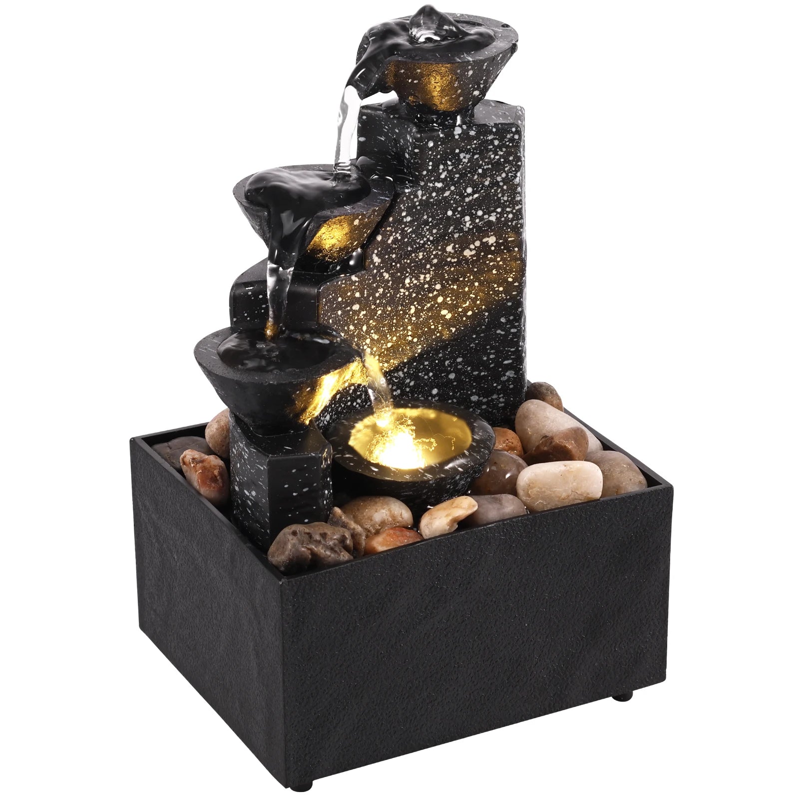 Tabletop Waterfall Fountain – Mini Desktop Flowing Water Decor with Soft Lights