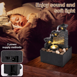Tabletop Waterfall Fountain – Mini Desktop Flowing Water Decor with Soft Lights
