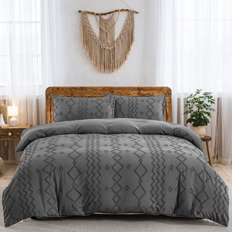 Tufted Boho Chic Duvet Cover Set – Soft Textured Microfiber Bedding (2/3 Piece, Multiple Sizes)