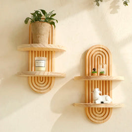 Boho Wooden Wall Shelves – Modern Home Decor Storage Rack