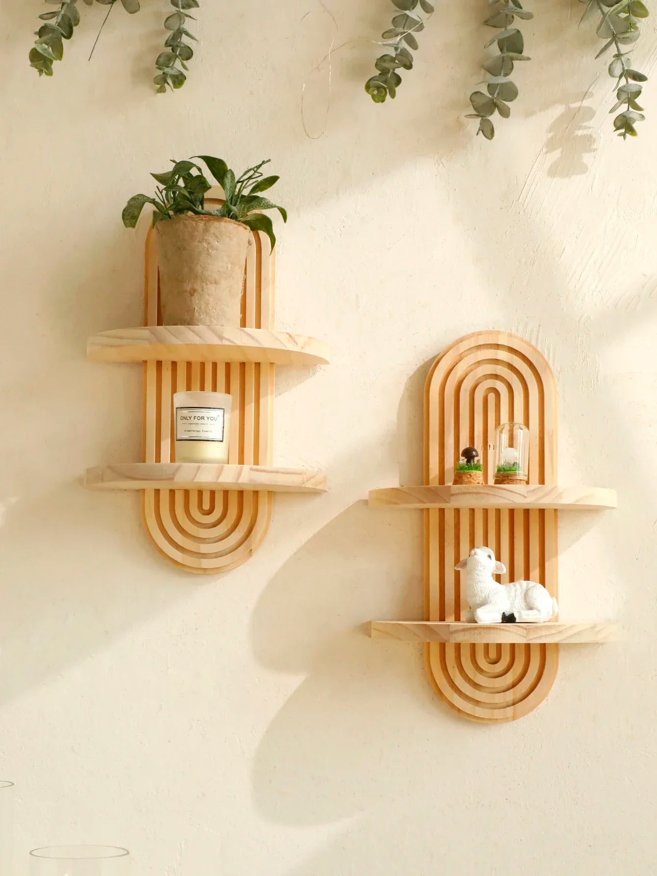 Boho Wooden Wall Shelves – Modern Home Decor Storage Rack