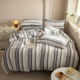 Striped Washed Cotton Duvet Cover Set – Soft Luxury Bedding (3-Piece, Queen Size)