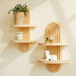 Boho Wooden Wall Shelves – Modern Home Decor Storage Rack