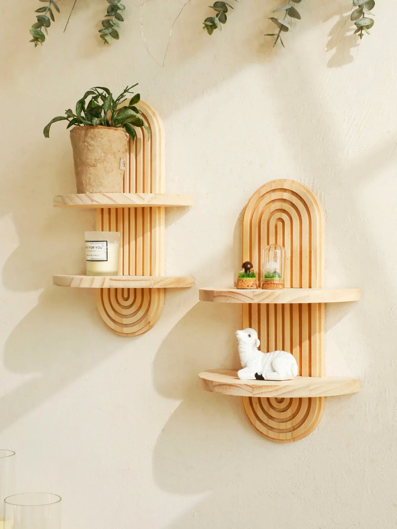 Boho Wooden Wall Shelves – Modern Home Decor Storage Rack