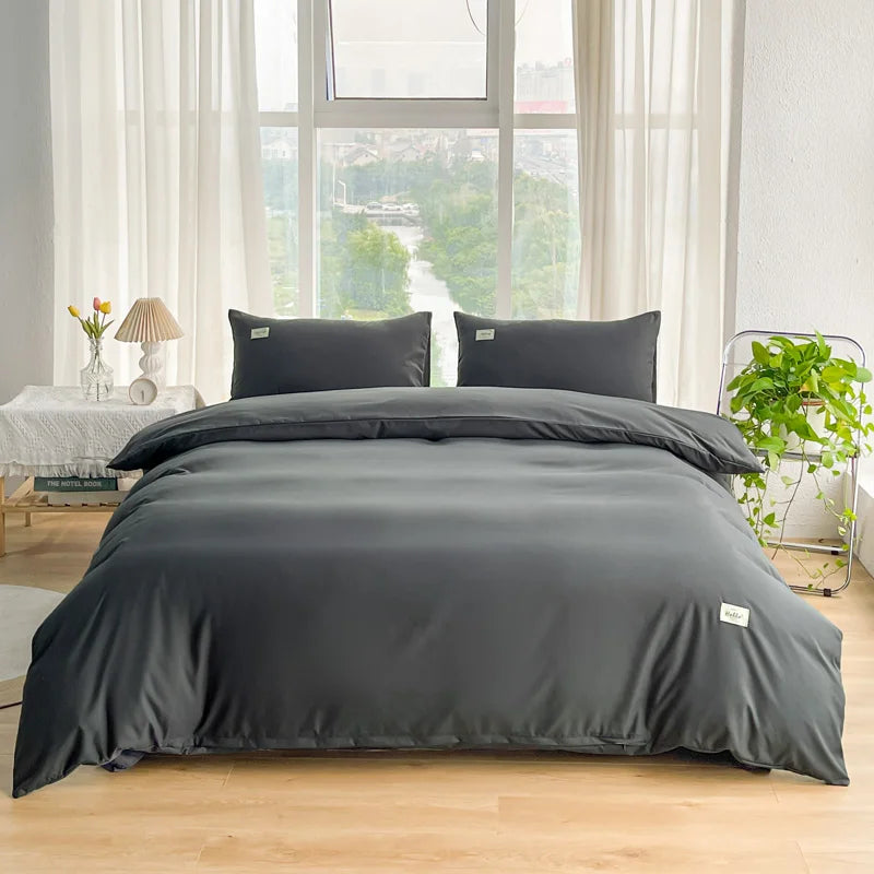 Soft Gray Duvet Cover – Brushed Polyester Bedding for Home (No Pillowcase)