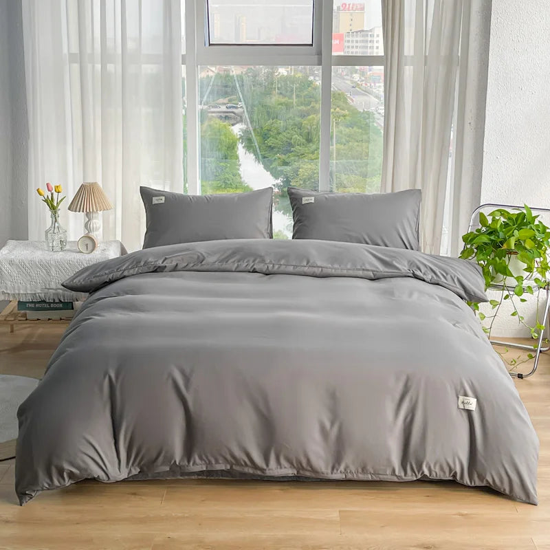 Soft Gray Duvet Cover – Brushed Polyester Bedding for Home (No Pillowcase)