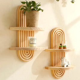 Boho Wooden Wall Shelves – Modern Home Decor Storage Rack