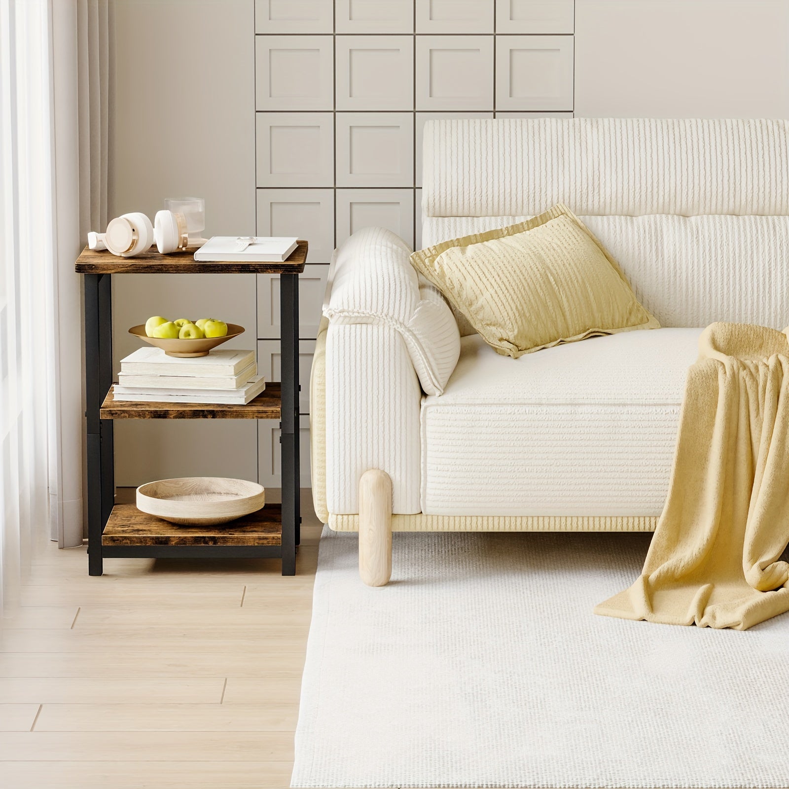 Rustic Industrial Side Table – 3-Tier Nightstand for Living Room & Bedroom